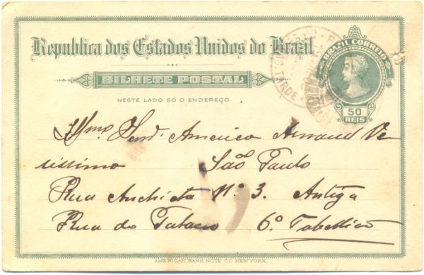 Bilhete Postal de 50 Réis, ano 1909